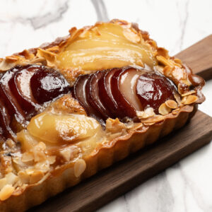 Duo of Red Wine Poached Pear Frangipane Tartes