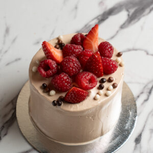 Chocolate Raspberry Cake with Velvety Milk Chocolate Frosting & Fresh Raspberries